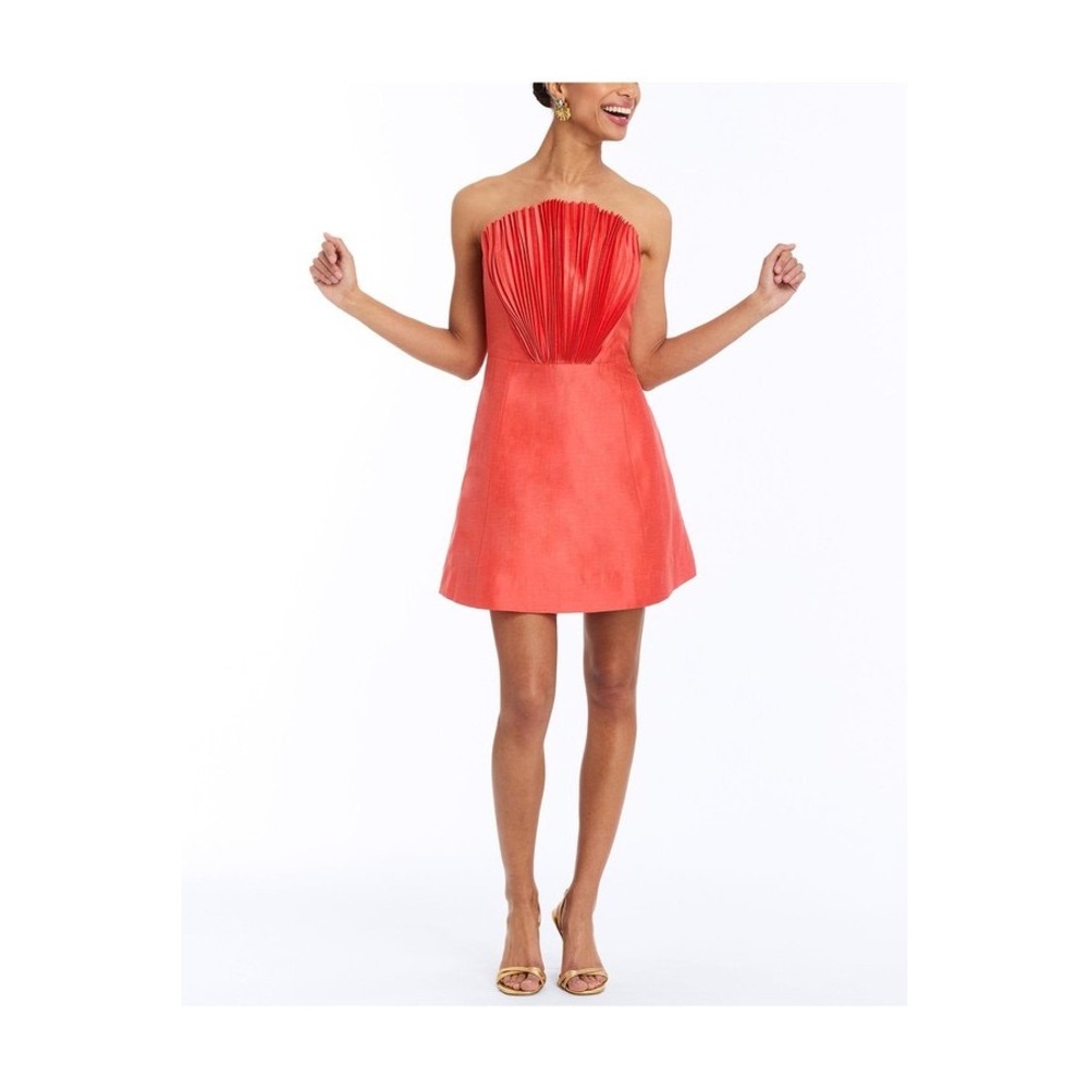 MESTIZA NEW YORK Coral Fan Pleated Wedding Guest Cocktail Party Mini Dress SZ 10